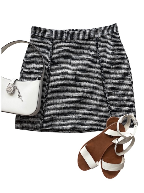 Zara Dresses & Skirts - Zara Fringe Seamed Mini Skirt - Blue & White Tweed Size S